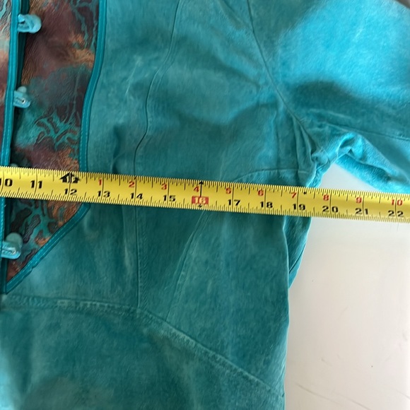 Sharif Studio Turquoise Suede Jacket with Metallic Print Detail - Size L - Picture 8 of 11